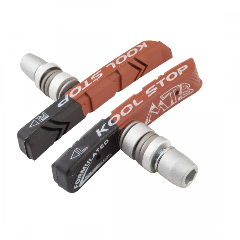 Load image into Gallery viewer, Pack of 2 Pairs, Kool-Stop Mountain V-Brake Pads Threaded Post, Black and Salmon