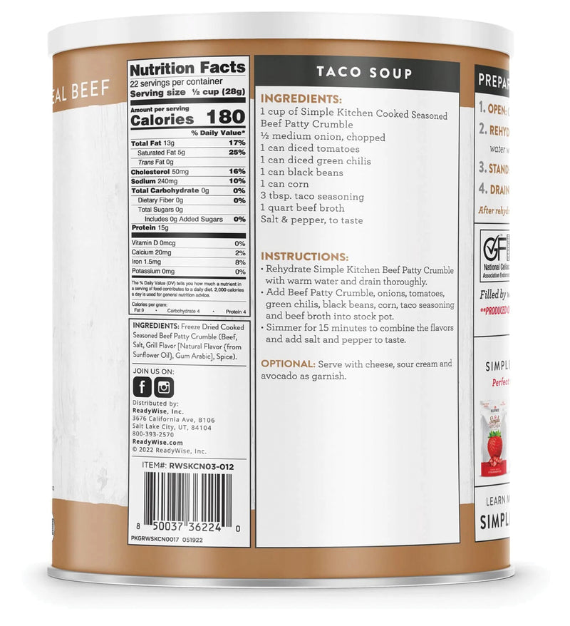 Load image into Gallery viewer, ReadyWise Simple Kitchen Beef C-22 Survival Meal Kit