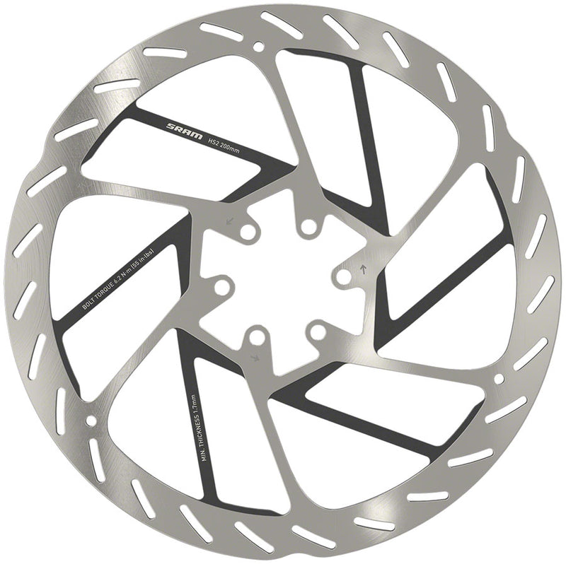 Load image into Gallery viewer, SRAM HS2 200mm Disc Brake Rotors - MTB Heat Dissipation, High-Performance 6-Bolt, Silver/Black Set