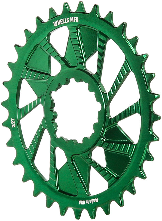Load image into Gallery viewer, Wheels Manufacturing Direct Mount Chainring - 32t, SRAM 3-Bolt Direct Mount, 3mm Offset, T-Type Chain Compatible, Green