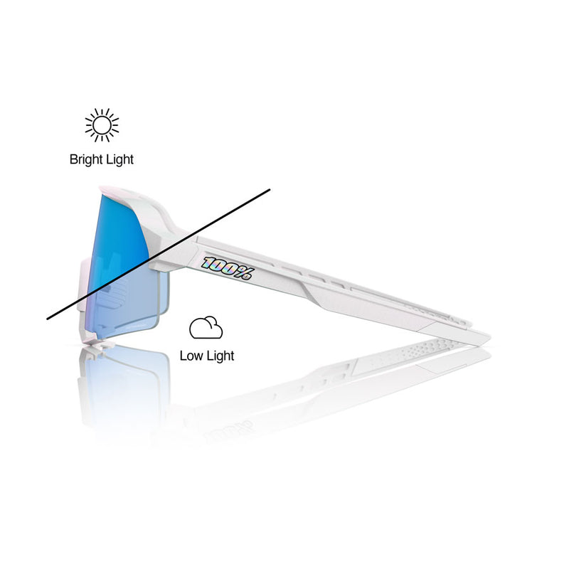 Load image into Gallery viewer, 100% S3 Sunglasses - LE Bastille/Pearl White Glitter/Blue Mirror Photochromic Lens