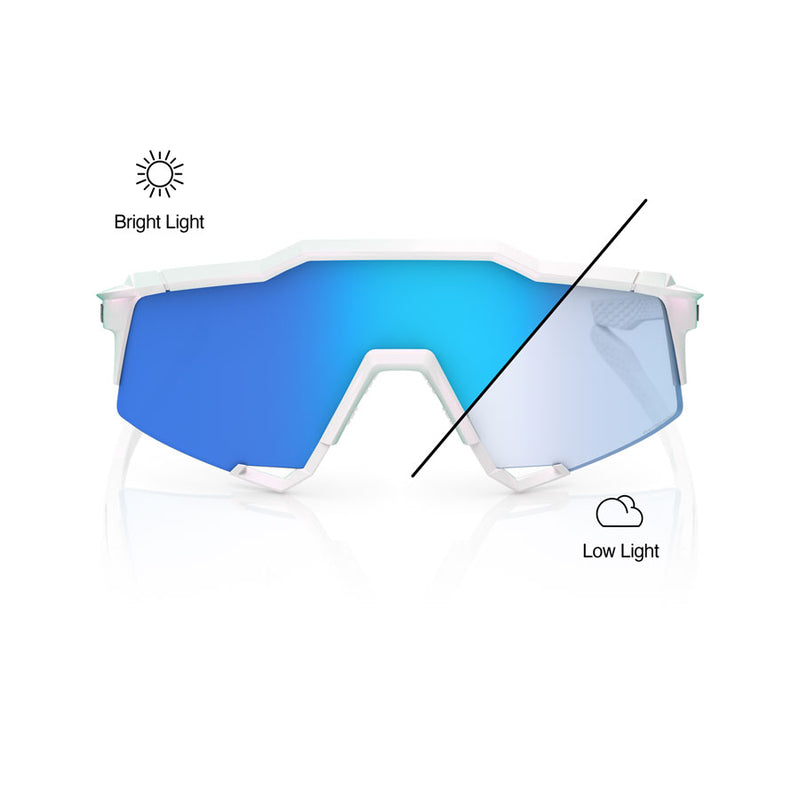 Load image into Gallery viewer, 100% Speedcraft Sunglasses - LE Bastille/Pearl White Glitter/Blue Mirror Photochromic Lens
