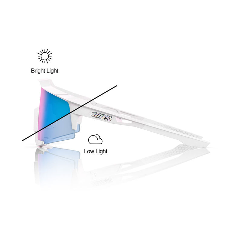 Load image into Gallery viewer, 100% Speedcraft Sunglasses - LE Bastille/Pearl White Glitter/Blue Mirror Photochromic Lens