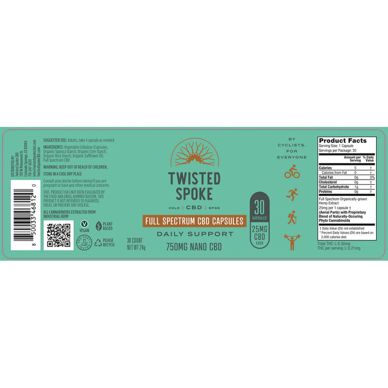 Load image into Gallery viewer, Twisted Spoke CBD Full Spectrum CBD Nano Capsules, 60ct, 25mg