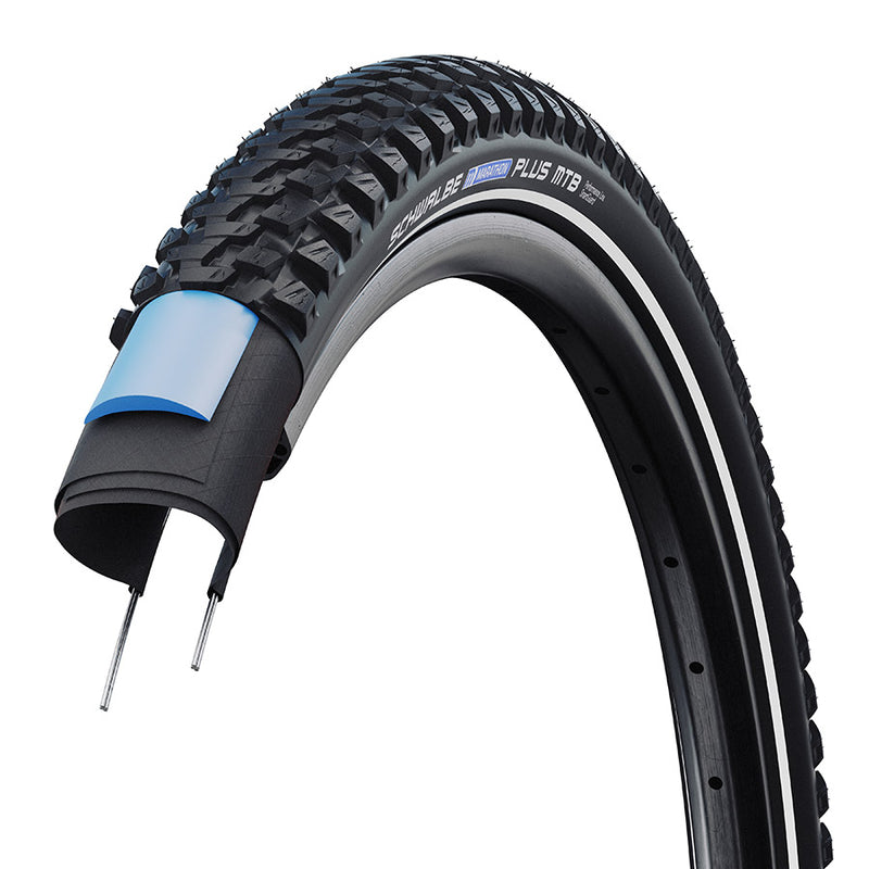 Load image into Gallery viewer, Schwalbe Marathon Plus MTB Hybrid Tire, 27.5"x2.35, Wire, Clincher, Addix, SmartGuard, TwinSkin, Reflex, 67TPI, Black
