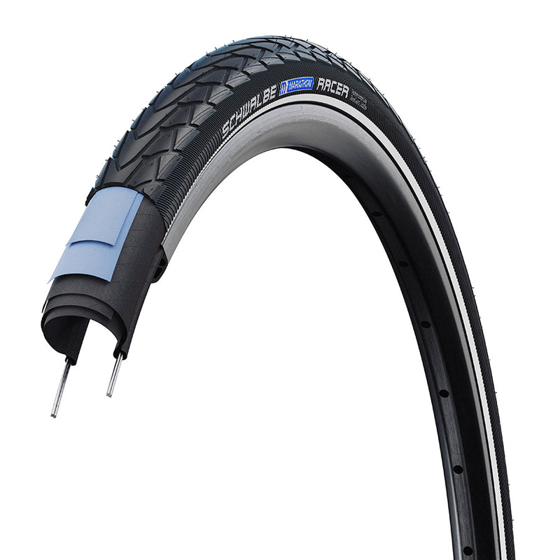 Load image into Gallery viewer, Schwalbe Marathon Racer Hybrid Tire, 700x30C, Wire, Clincher, Addix Green, RaceGuard, Reflex, 67TPI, Black
