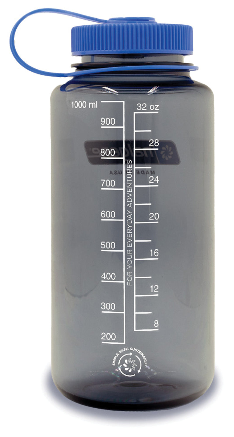 Load image into Gallery viewer, Nalgene 32oz Sustain Water Bottle in Gray with Blue Lid - Eco-Friendly and Durable
