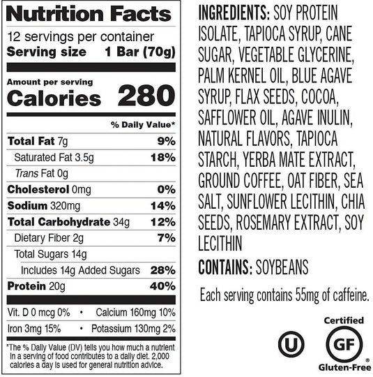 ProBar Protein Bar Coffee Crunch with 55mg of Caffeine Box of 12 20g Protein Pack of  12
