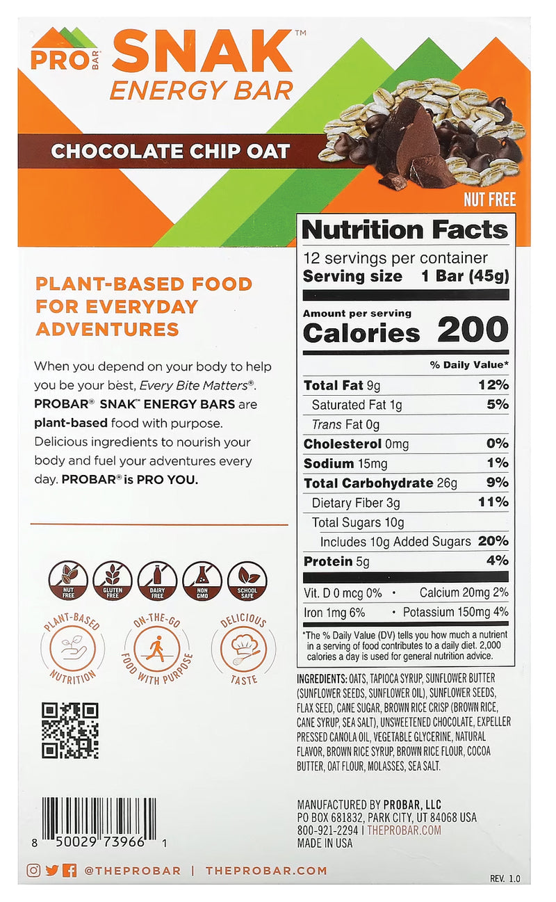 Load image into Gallery viewer, Probar Snak Chocolate Oat Bar: Delicious and Nutritious Snack for On-the-Go Energy Pack of  12
