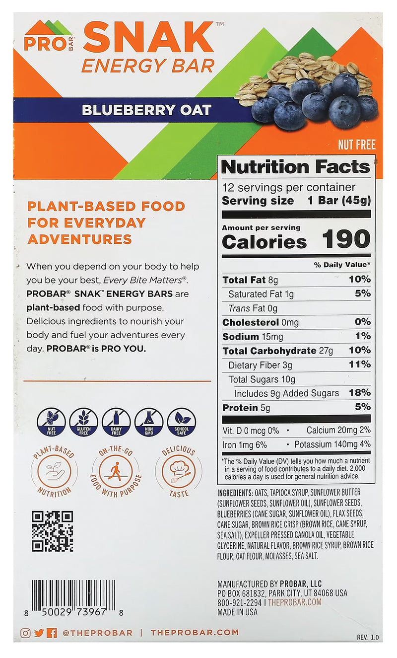 Load image into Gallery viewer, Probar Snak Blueberry Oat Bar: Delicious and Nutritious Snack for On-the-Go Energy! Pack of  12
