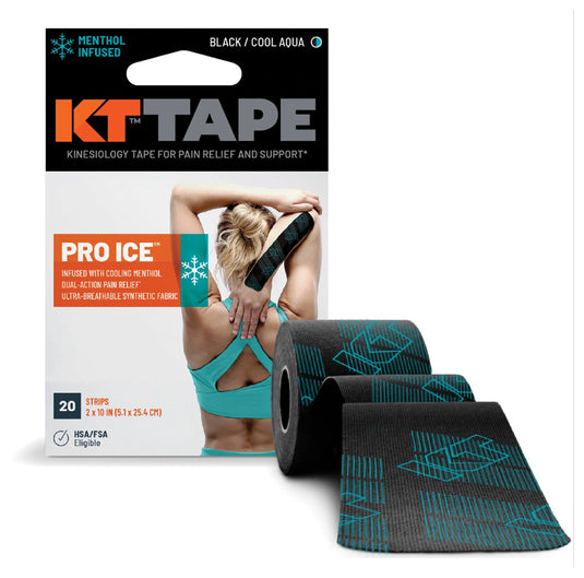 KT Tape Pro Ice 20 Ct 10" Precut Black - Pain Relief and Support for Active Lifestyles