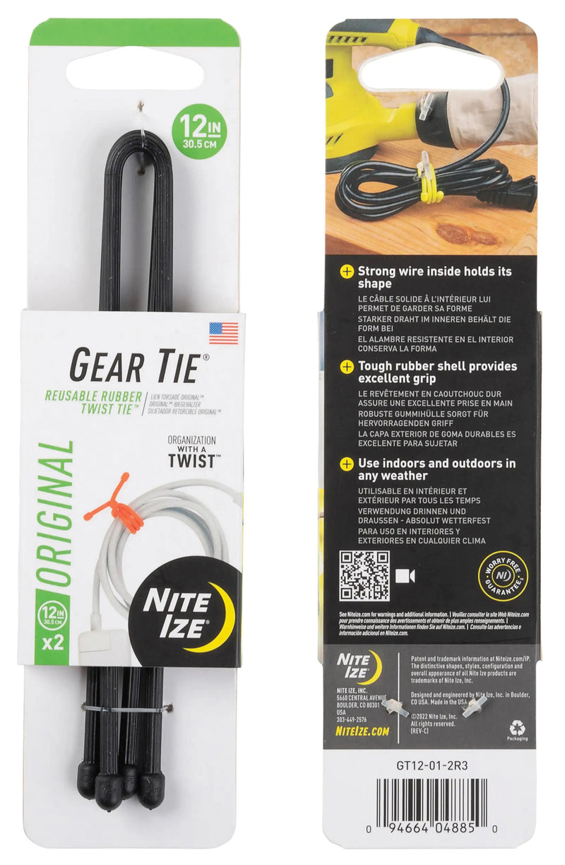 Load image into Gallery viewer, Nite Ize Gear Tie 12" Black 2-Pack: Versatile and Durable Cable Management Solution
