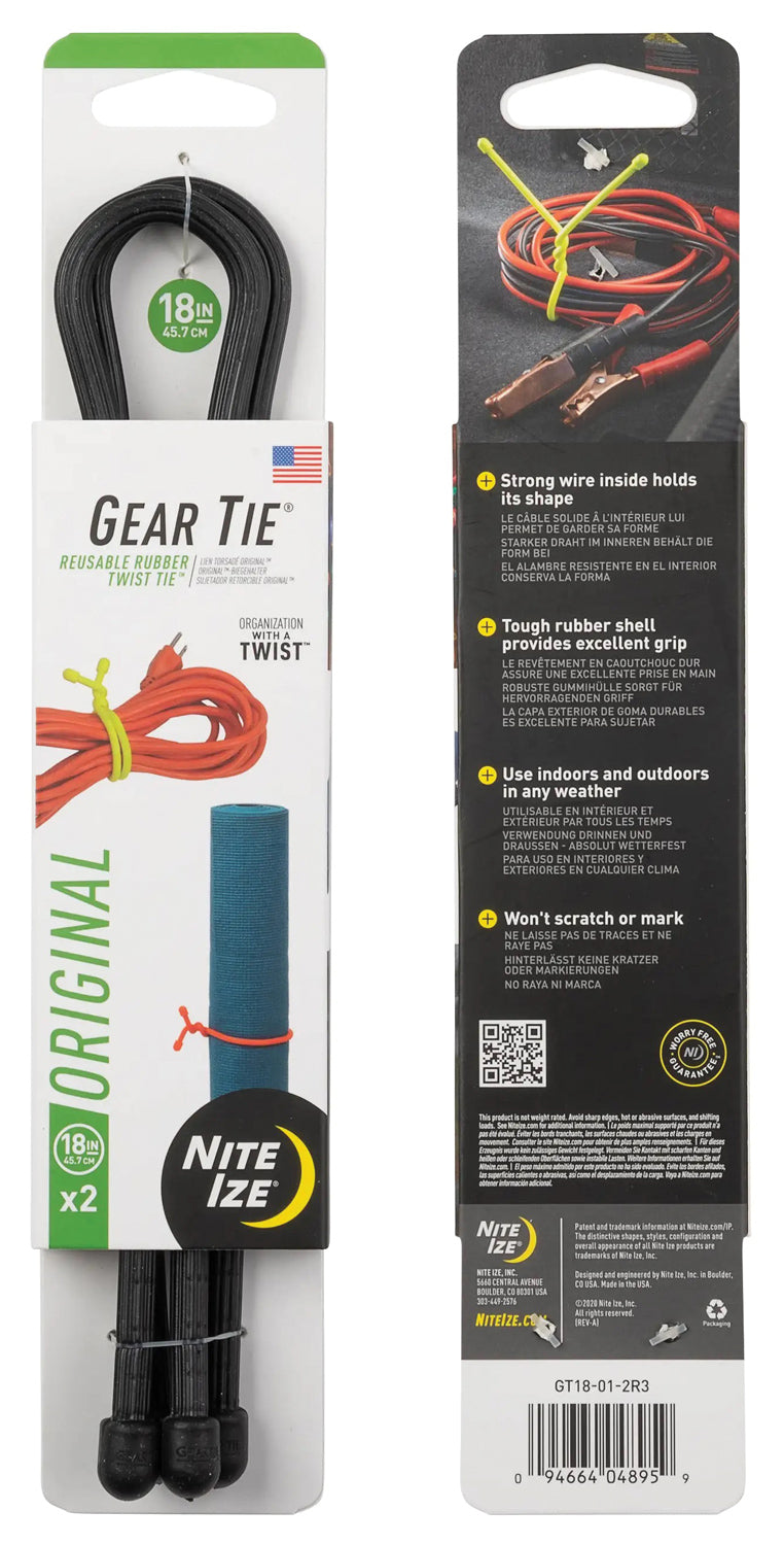 Load image into Gallery viewer, Nite Ize Gear Tie 18" Black 2 Pack - Versatile Reusable Twist Ties for Organization and Storage
