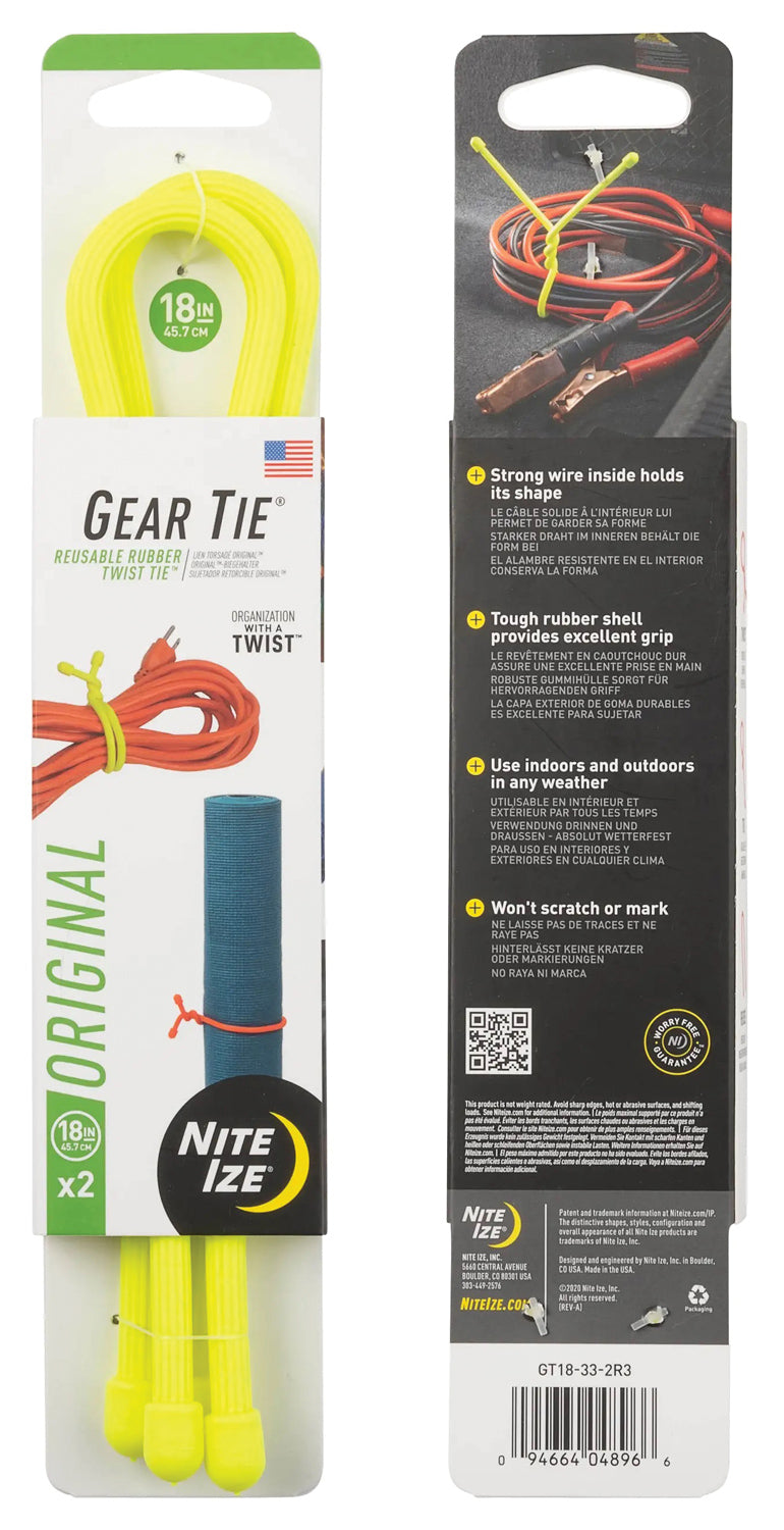 Load image into Gallery viewer, Nite Ize Gear Tie 18" Neon Yellow 2-Pack Strap Set - Organize and Secure Your Gear!
