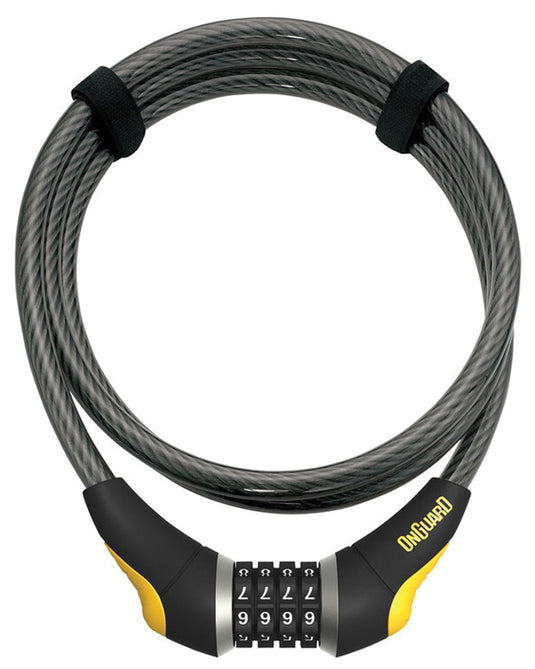 OnGuard Akita Resettable Combo Cable Lock 6' x 12mm Diameter Gray Coiled