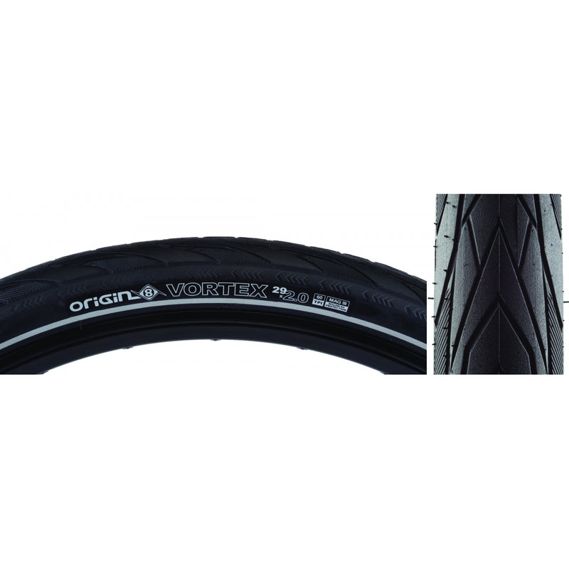 Load image into Gallery viewer, Pack of 2 Origin8 Vortex 29x2.0 Wire TPI 65 Black/Black Reflective Road Tire
