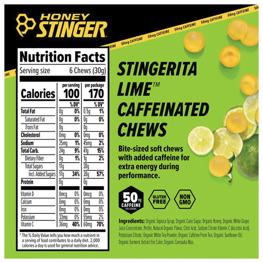 Honey Stinger Caffeinated Energy Chews - Stingerita Lime, Box of 12 Packets Pack of  12
