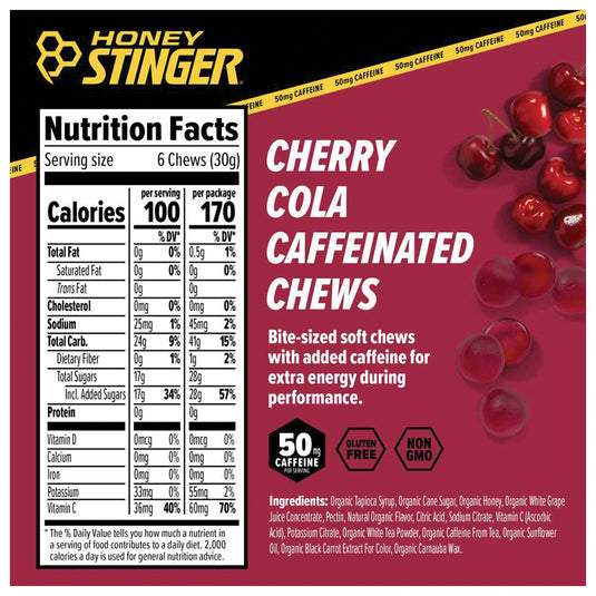 Honey Stinger Caffeinated Energy Chews - Cherry Cola, Box of 12 Packets Pack of  12