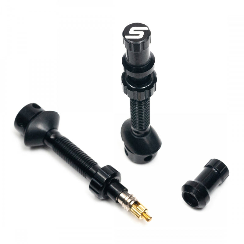 Load image into Gallery viewer, Stan's Tubeless Universal+ Valve Stems - Alloy, Extra Tall, 45mm, Black, Pair
