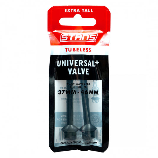 Stan's Tubeless Universal+ Valve Stems - Alloy, Extra Tall, 45mm, Black, Pair