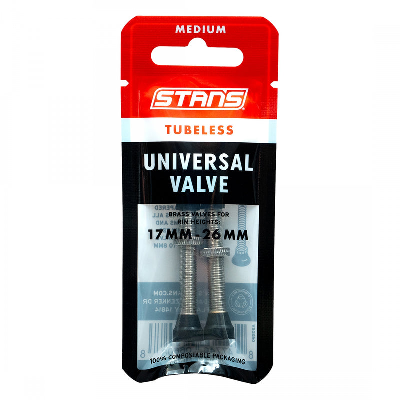 Load image into Gallery viewer, Stan's Tubeless Universal Valve Stems - Brass, Medium, 25mm, Pair
