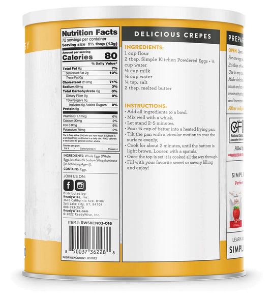 Readywise Simple Kitchen Eggs - 72 Servings: Convenient and Delicious Breakfast Solution