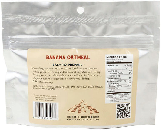 Trailtopia Oatmeal Banana Oatmeal Meals - Delicious and Nutritious Trail Food for Outdoor Adventures