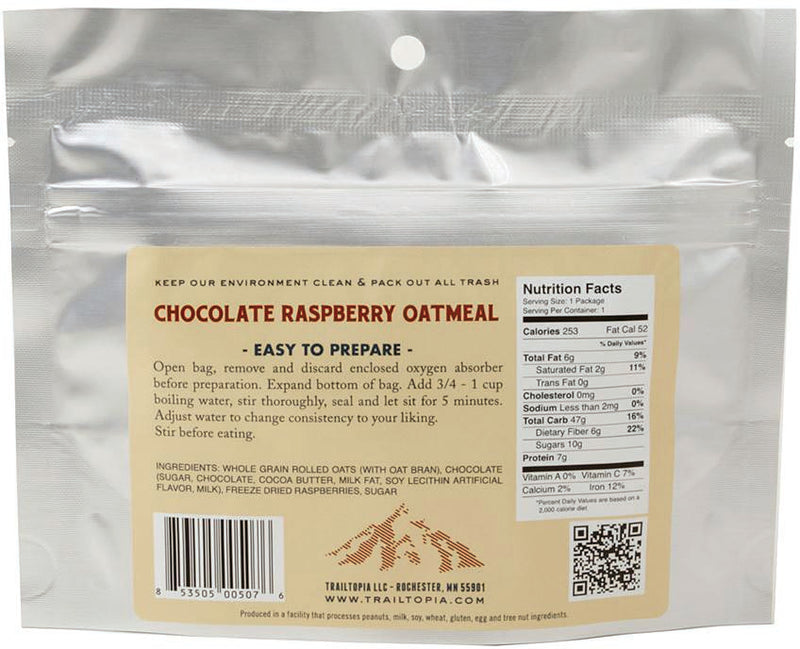 Load image into Gallery viewer, Trailtopia Oatmeal Raspberry Chocolate Oatmeal Meals - Delicious and Nutritious Trail Food for Outdoor Adventures
