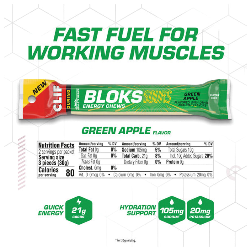 Load image into Gallery viewer, Clif Bloks Sours Chews Green Apple, 18pcs Pack of  18
