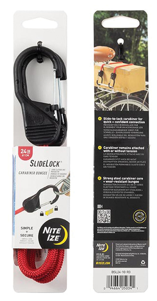 Nite Ize Slidelock Biner Bungee 24 In: Secure and Versatile Bungee Cord with Easy-to-Use Locking Carabiner