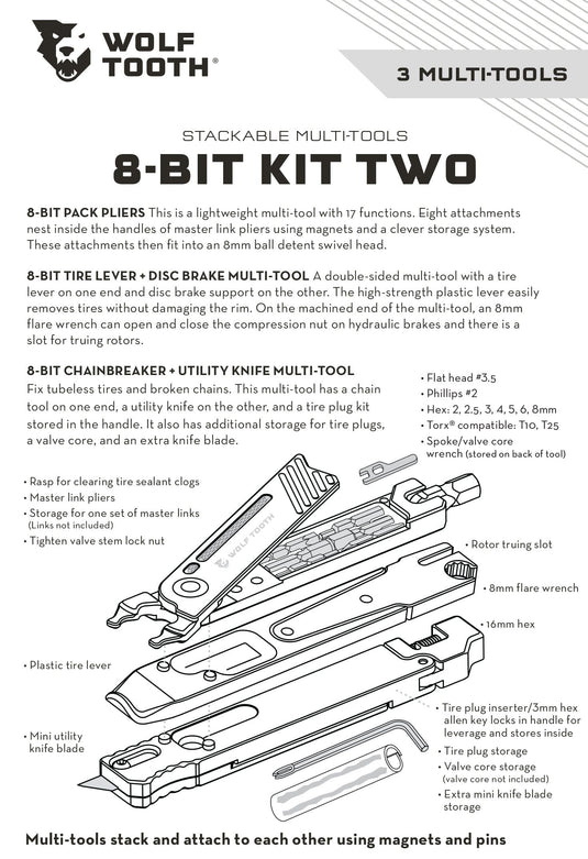 Wolf Tooth 8-Bit Kit Two: Lightweight Multi-Tools with Magnetic Nesting