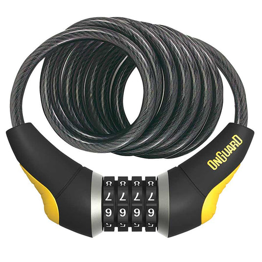 OnGuard Doberman Combination Cable Lock 6' x 10mm Diameter Gray Coiled Cable