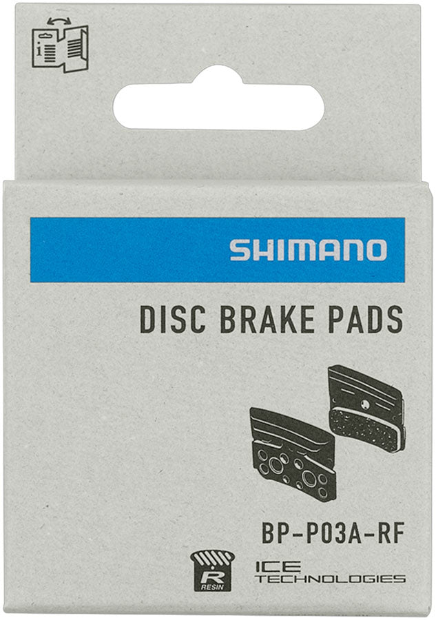 Load image into Gallery viewer, Shimano P03A-RF Disc Brake Pads and Springs - Resin Compound, Finned Aluminum Back Plate, One Pair
