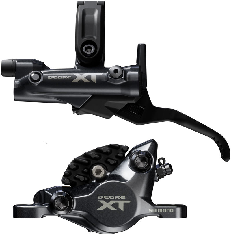 Load image into Gallery viewer, Shimano Deore XT M8200 Hydraulic Disc Brake Set Left Front &amp; Right Rear, 2-Piston Post Mount Calipers, Fin Metal Pads, SM-BH90-SBM Hose
