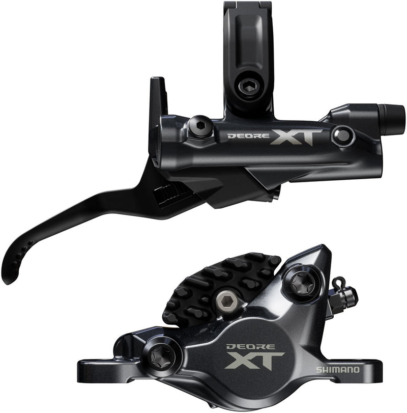 Load image into Gallery viewer, Shimano Deore XT M8200 Hydraulic Disc Brake Set Left Front &amp; Right Rear, 2-Piston Post Mount Calipers, Fin Metal Pads, SM-BH90-SBM Hose
