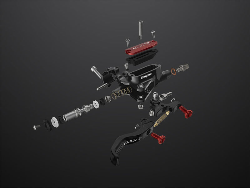 Load image into Gallery viewer, Hope EVO GR4 Disc Brake and Lever Set - Left Hand, Post Mount, 4-Piston, Braided Hydraulic Hose, Black/Orange
