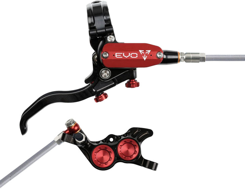 Load image into Gallery viewer, Hope EVO GR4 Hydraulic Disc Brake Set - Right &amp; Left Hand, 4-Piston Post Mount, Braided Hose, Black/Red
