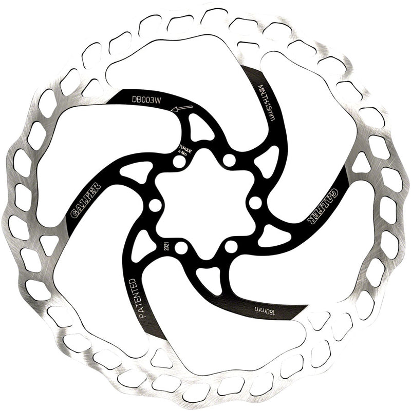 Load image into Gallery viewer, Galfer MTB Disc Brake Rotor 180mm 6-Bolt Black/Silver High Carbon Stainless Steel Wave Design
