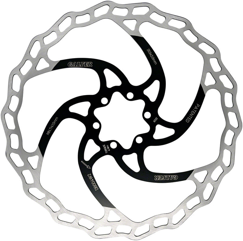 Load image into Gallery viewer, Galfer 203mm 6-Bolt High Carbon Stainless Steel Bicycle Brake Rotor 2 Pack, Black/Silver, Lightweight, Heat &amp; Corrosion Resistant
