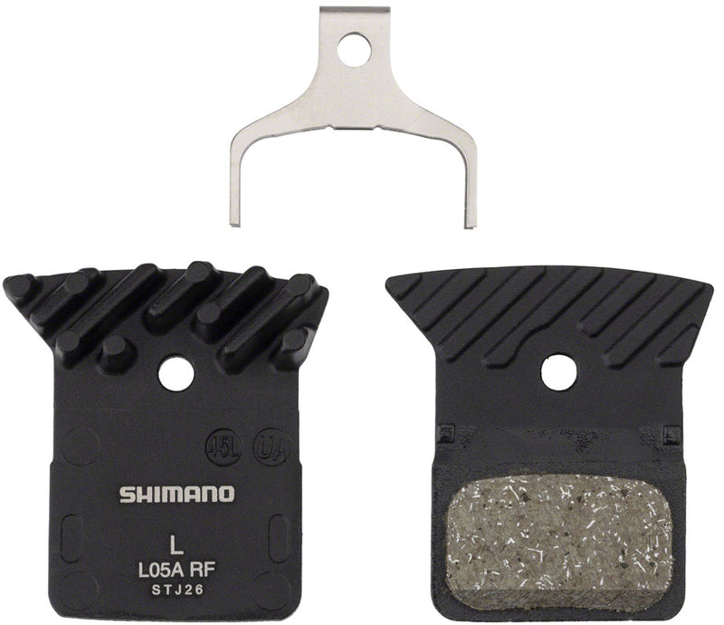 Load image into Gallery viewer, Shimano L05A-RF Resin Compound Disc Brake Pads with Alloy Finned Back (Set of 3) Dry/Wet, Wear-Resistant, Brake Fade Reduction
