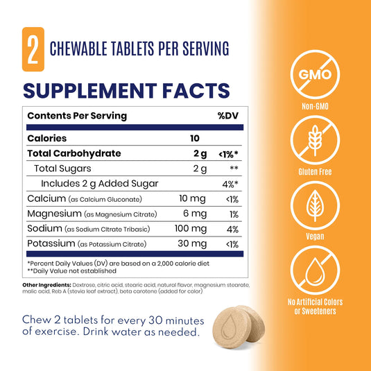 SaltStick Fastchews Chewable Electrolyte Tablets - Bottle of 30, Orange