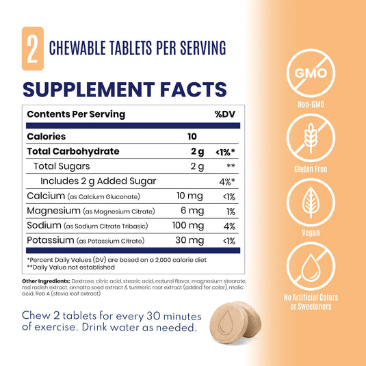 Saltstick Fastchews Chewable Electrolyte Tablets - Bottle of 30, Perfectly Peach