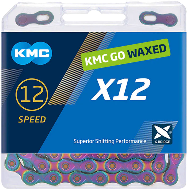 Load image into Gallery viewer, KMC X12 Waxed Chain - 12-Speed, 126 Links, Aurora Blue

