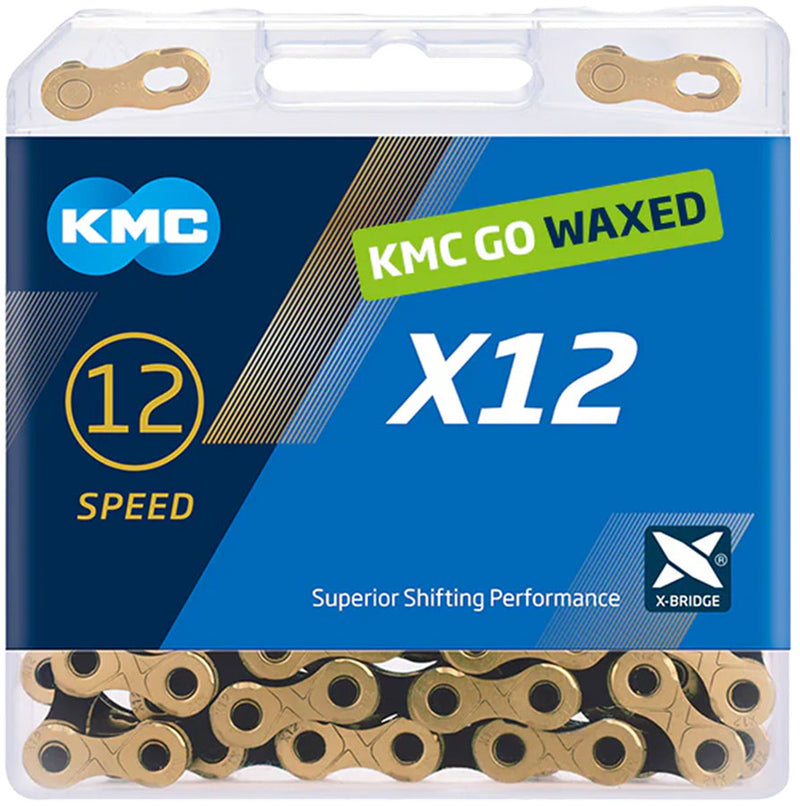 Load image into Gallery viewer, KMC X12 Waxed Chain - 12-Speed, 126 Links, Ti Gold/Black
