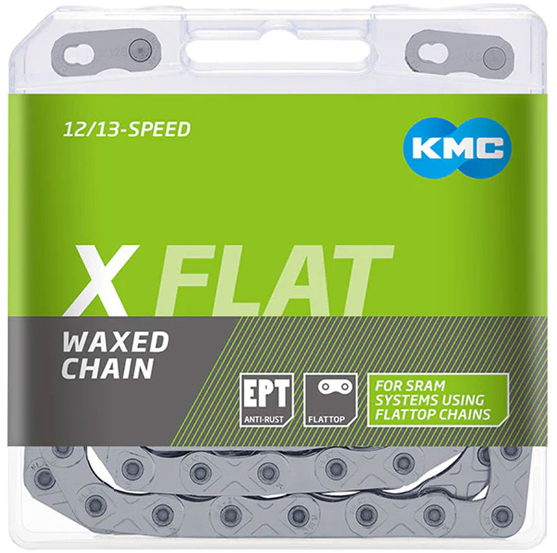 Load image into Gallery viewer, KMC X-Flat EPT Waxed Chain - 12/13-Speed, 126 Links, Compatible with SRAM T-Type and AXS Systems, Silver
