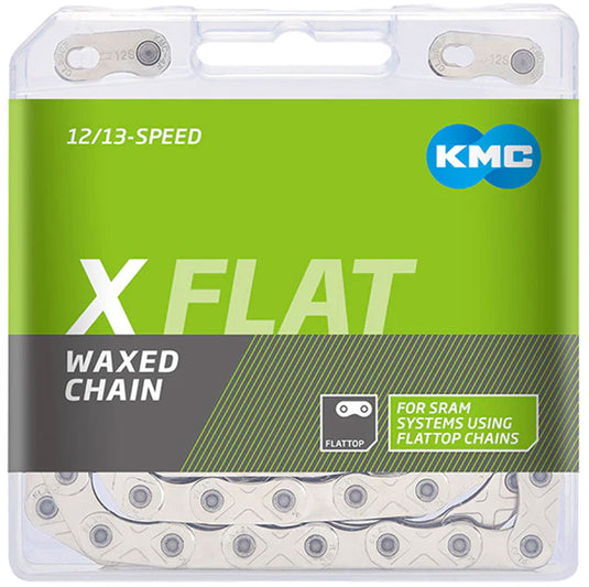 KMC X-Flat Waxed Chain - 12/13-Speed, 126 Links, Compatible with SRAM T-Type and AXS Systems, Silver