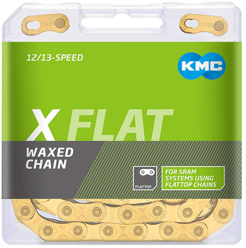 Load image into Gallery viewer, KMC X-Flat Waxed Chain - 12/13-Speed, 126 Links, Compatible with SRAM T-Type and AXS Systems, Ti Gold
