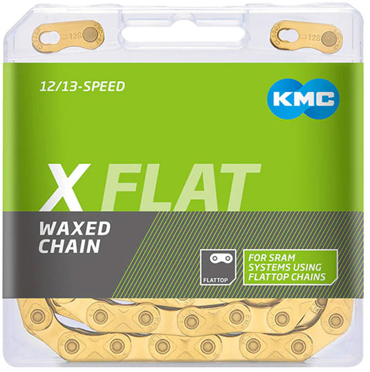 KMC X-Flat Waxed Chain - 12/13-Speed, 126 Links, Compatible with SRAM T-Type and AXS Systems, Ti Gold