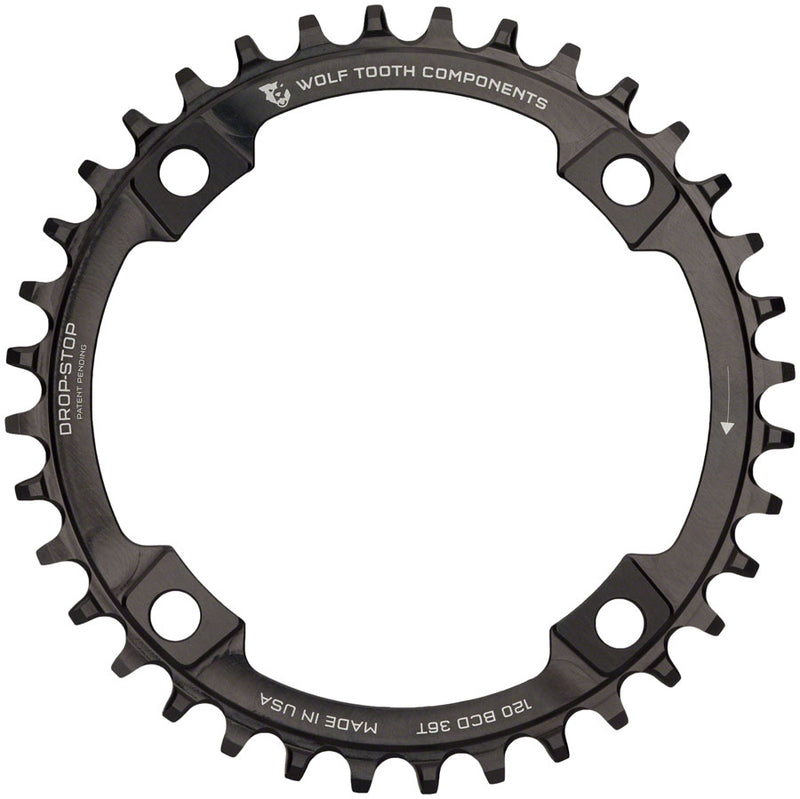 Load image into Gallery viewer, Wolf Tooth 120 BCD Chainring - 36t, 120 BCD, 4-Bolt, Drop-Stop A, Black
