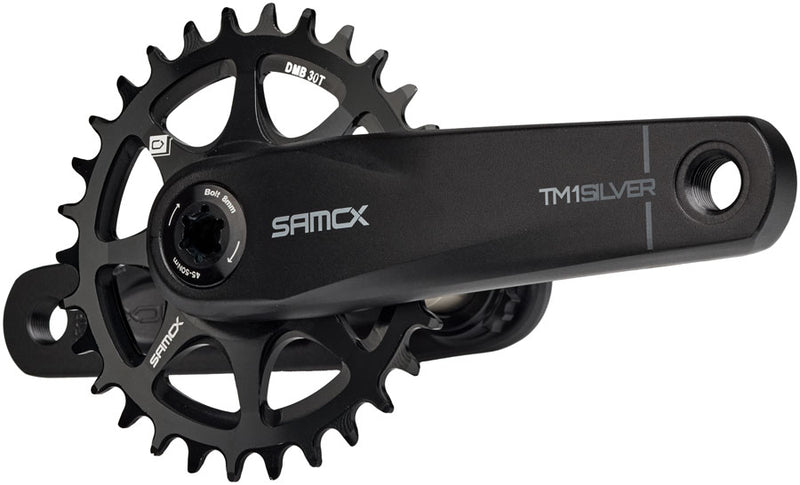 Load image into Gallery viewer, Samox Silver TM-1 Crankset - 155mm, 3-Bolt Direct Mount 30t Chainring, 24mm Chromoly Spindle, Black
